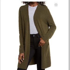 MADEWELL olive knit open cardigan with pockets